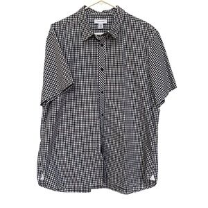 Calvin Black White Checkered Men's Shirt XL 100% Cotton Collared Short sleeve
